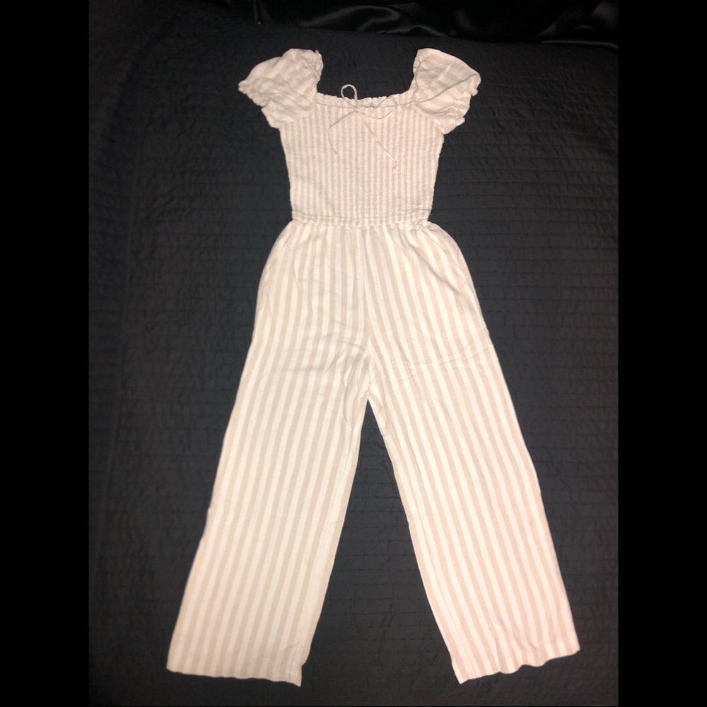 Beige Striped Jumpsuit